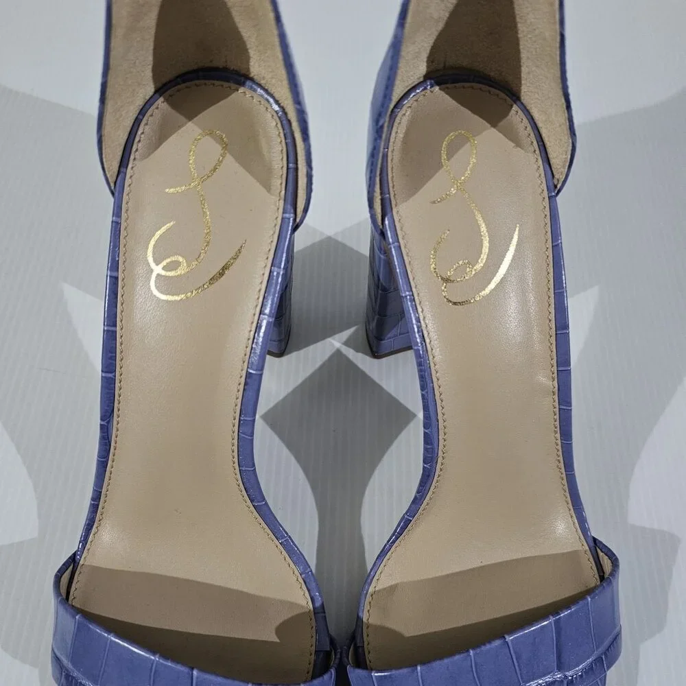 Sam Edelman Yaro Block Heel Sandal Womens 10 Purple Croc Embossed Leather